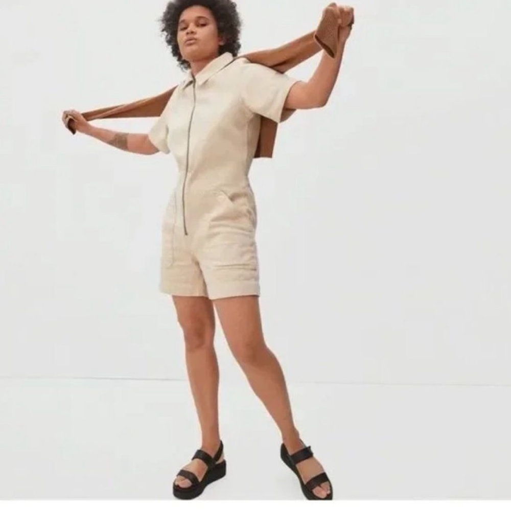 Everlane The Denim Short Coverall in Clay / Taupe